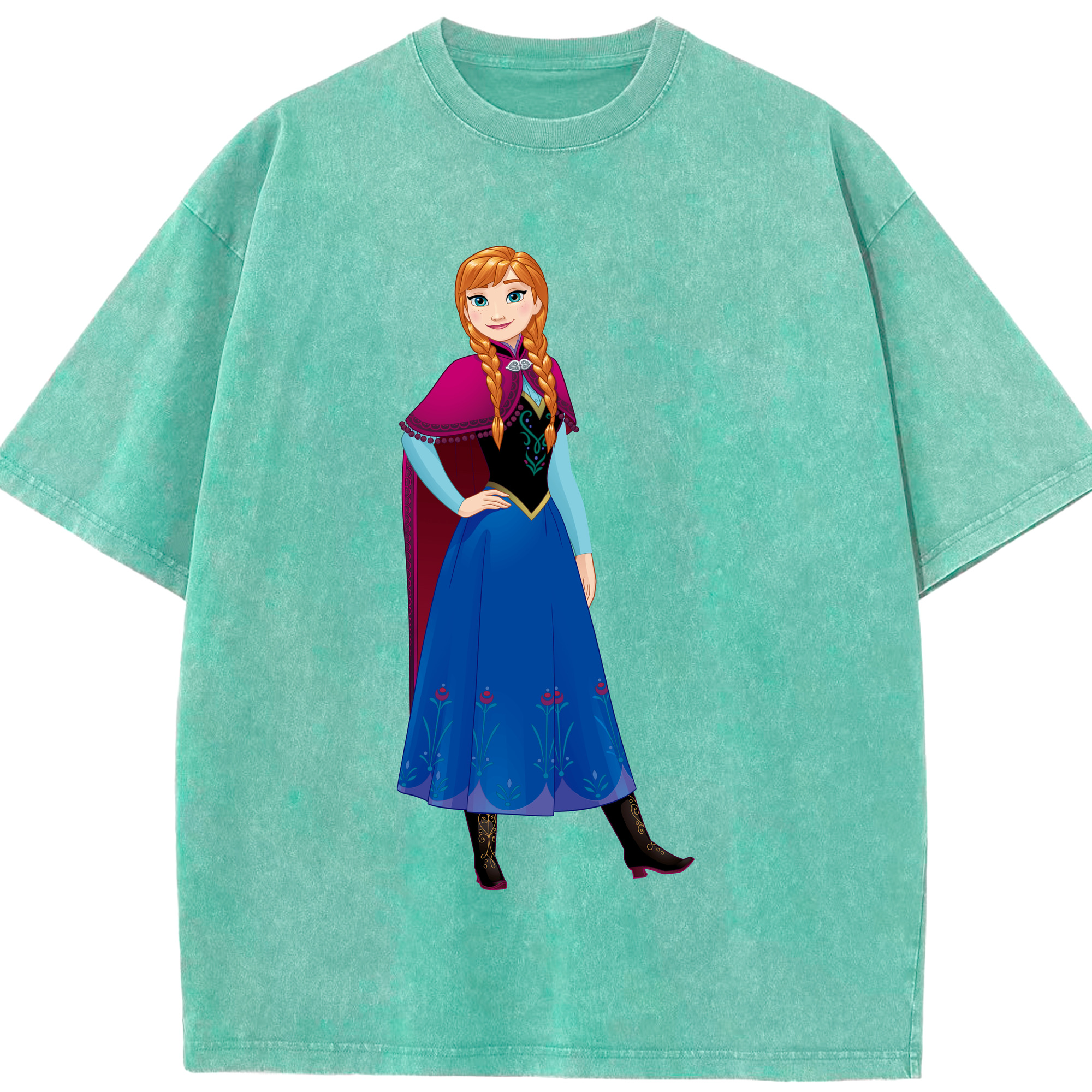 （画像用） アナと雪の女王 アンナ エルサ Frozen Anna Elsa 綿100% ヴィンテージ風 半袖Tシャツ（フロントプリント）